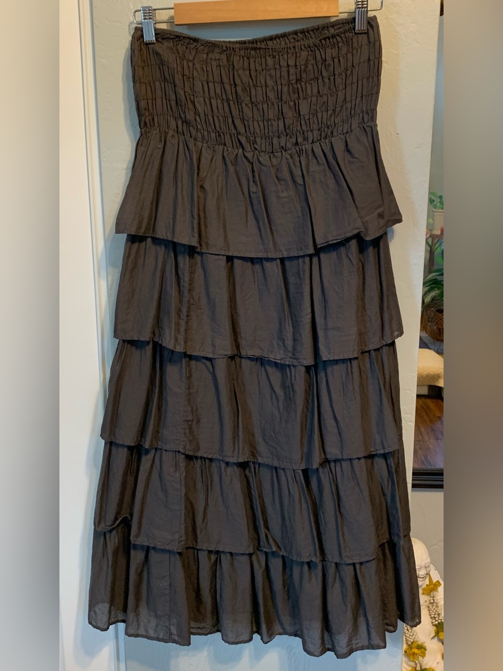 Tiered Slate Grey Maxi Skirt with Smocked Waist